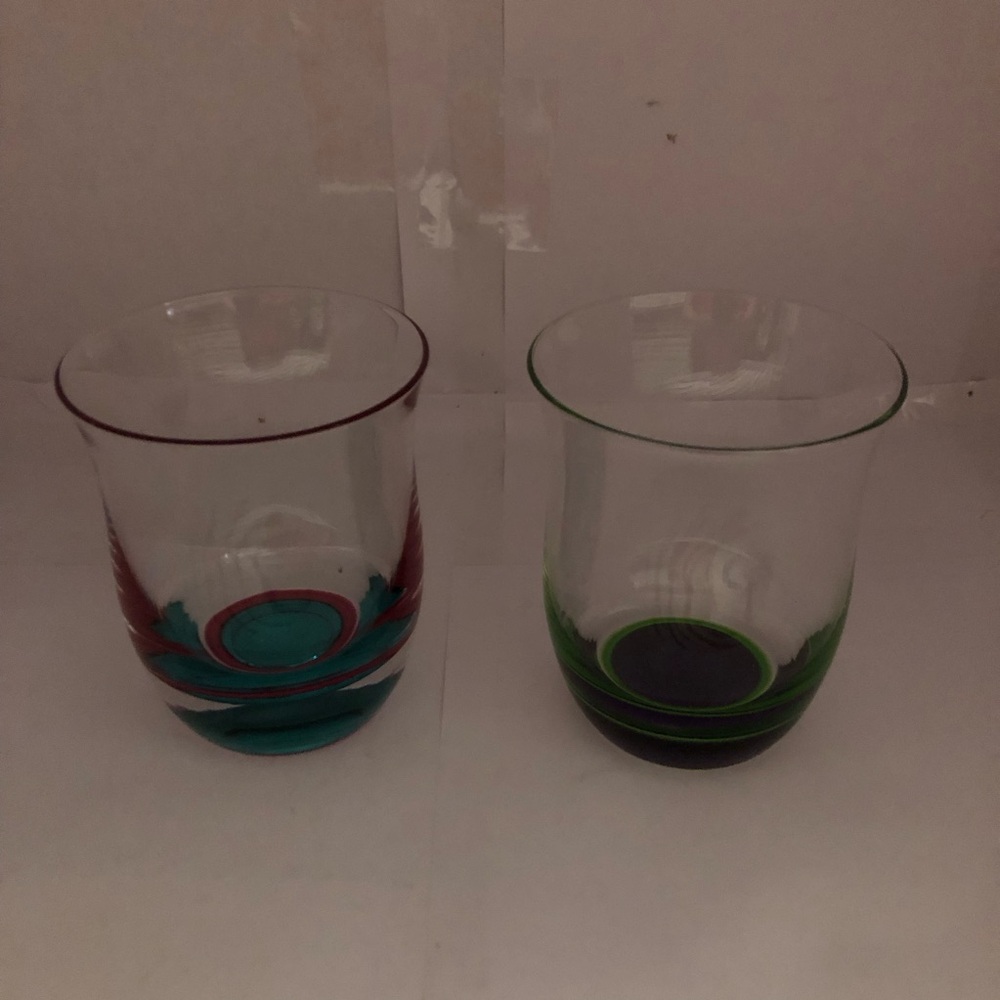 Dansk Drinking Glasses Tumbler with Teal and Purple Accents